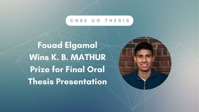 Fouad Elgamal Wins K. B. MATHUR Prize for Final Oral Thesis Presentation